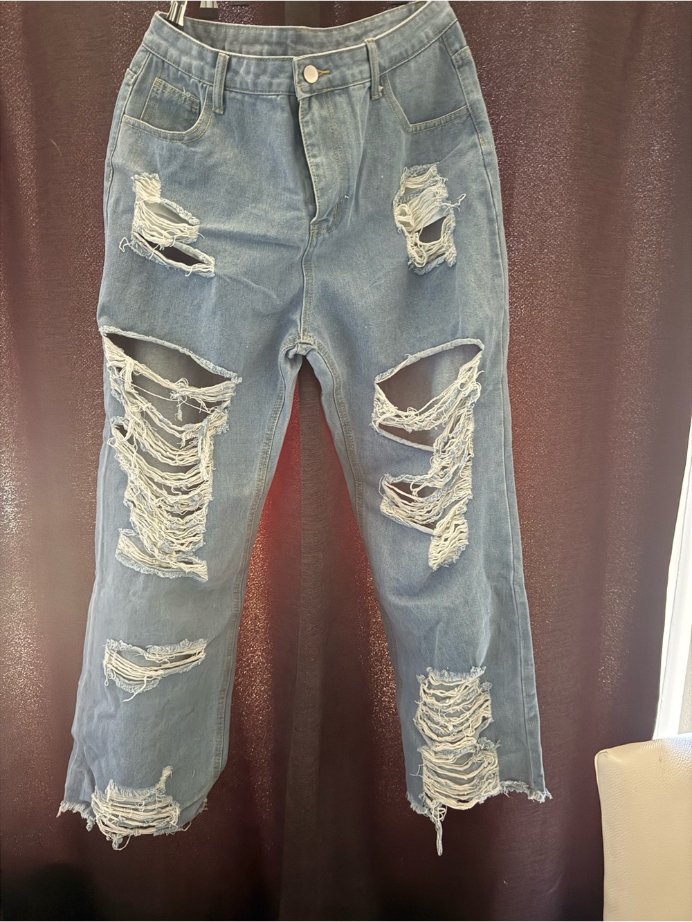 Women's Distressed Boyfriend Jeans in Light Blue